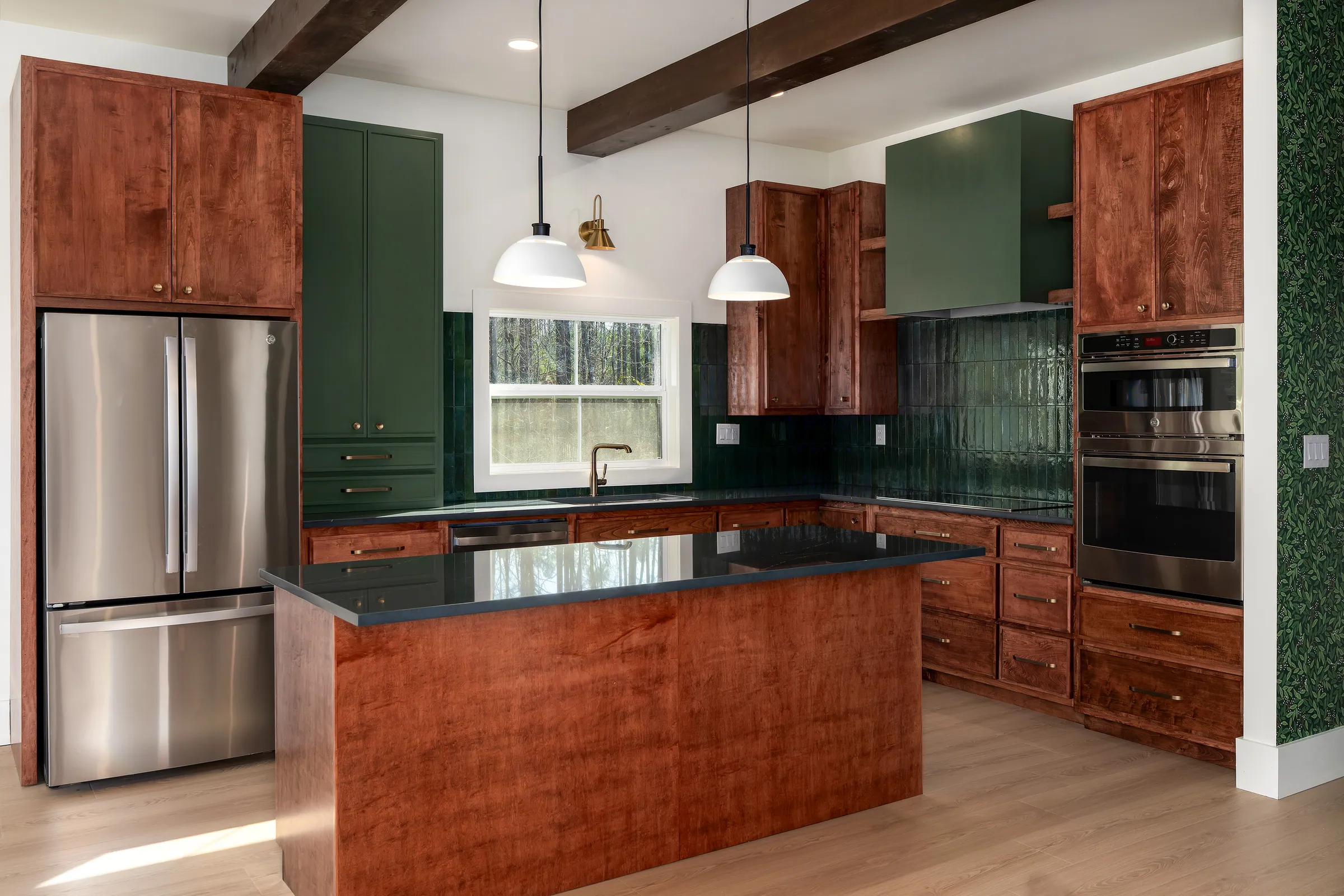 Shady Cove kitchen with emerald tile